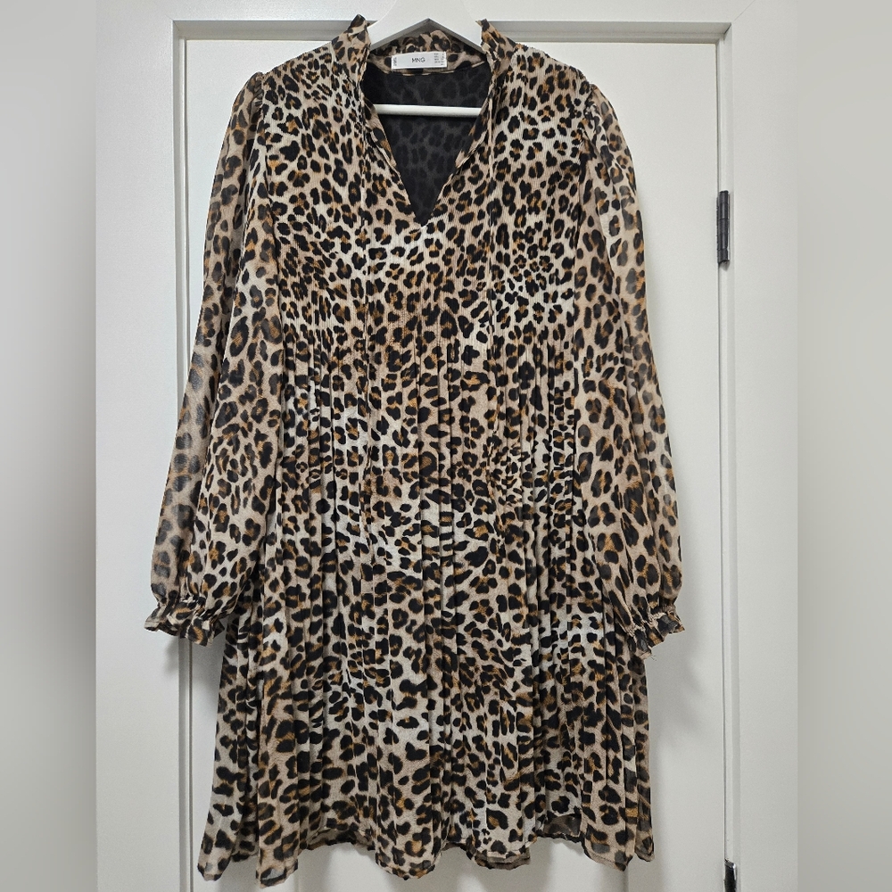 Mango Animal Print Pleated Dress - NWOT